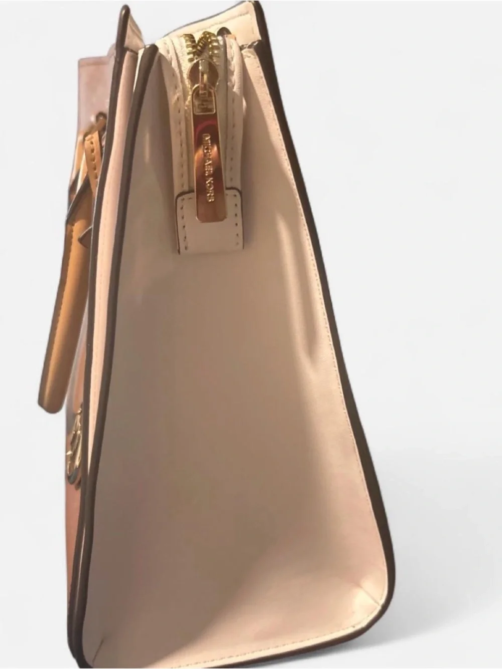 Michael Kors Camel Saffiano Leather Tote with Gold Logo Charm